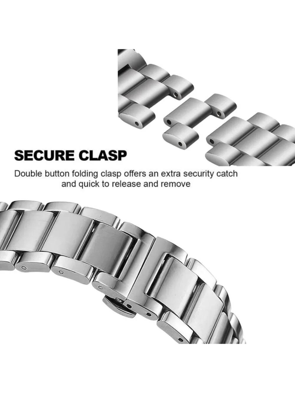 Curved End Stainless Steel Watch Band 14mm-24mm | Polished & Brushed Metal Strap